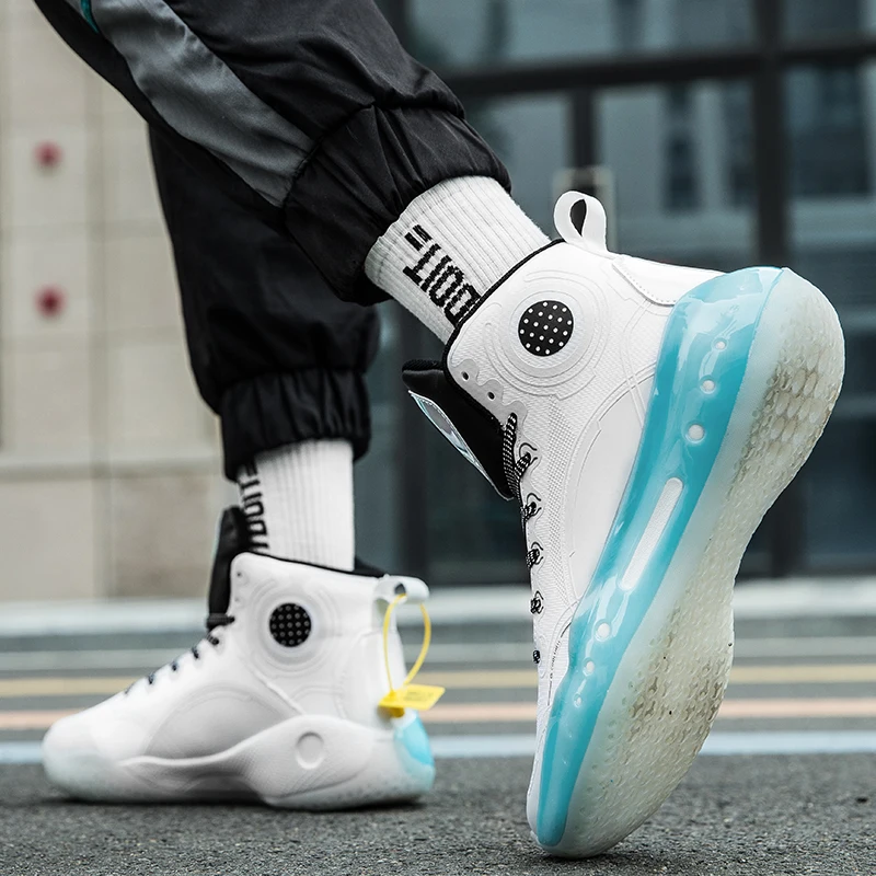 Couple Fashion Dazzling Fluorescent Multi-material Stitching High-top Cool Street Fighter Soft Basketball Shoes Large Size 36-45