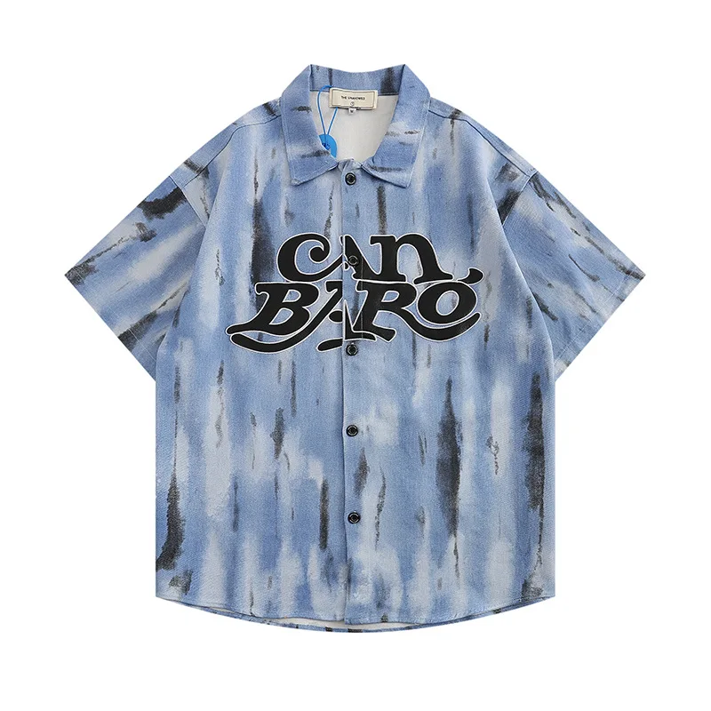 

Men’s individual stripe loose shirt short sleeve summer casual lapel shirt