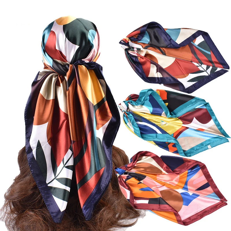 

4PCS 35" Square Silk Like Head Scarf Neck Scarves - Women's Fashion Silk Feeling Scarf for Hair Wrapping and Sleeping at Night