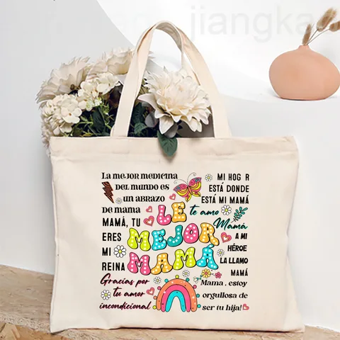 Холщовая большая сумка с испанским принтом для мамы, женские сумки на плечо, женская дорожная сумка, сумка для покупок, подарок на день рождения, день матери для мамы