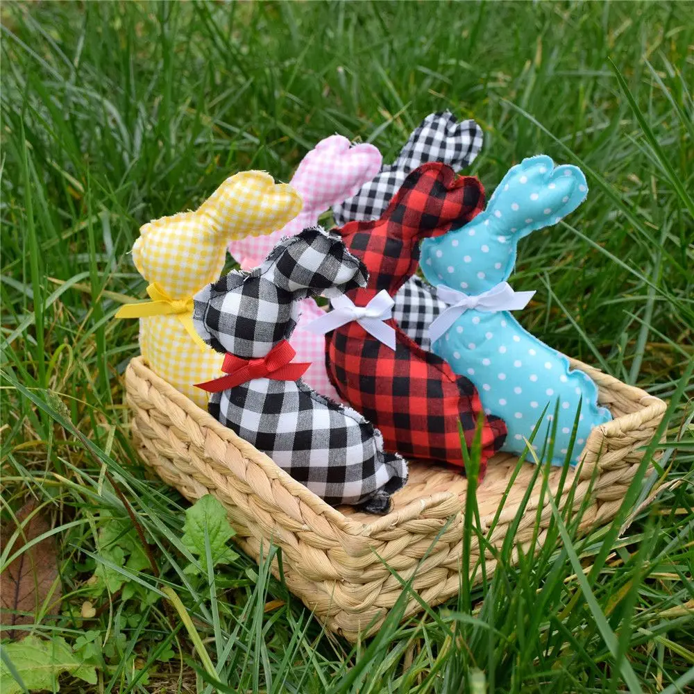 

Party Supply Handcraft Home Decoration DIY Easter Ornament Happy Easter Plaid Bunny Doll Fabric Rabbit