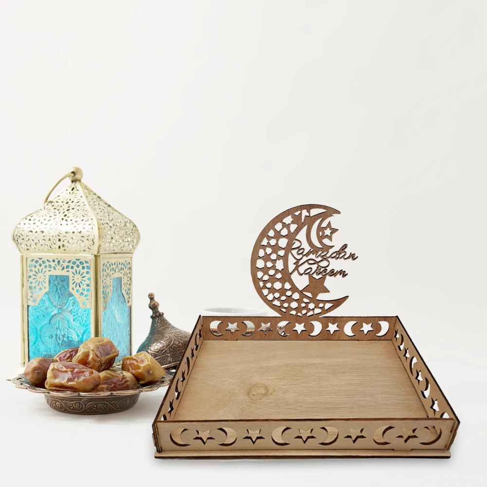 

Деревянный поднос для еды Eid Mubarak для дома исламский Декор для мусульманской вечеринки праздничная атмосфера товары для вечерние