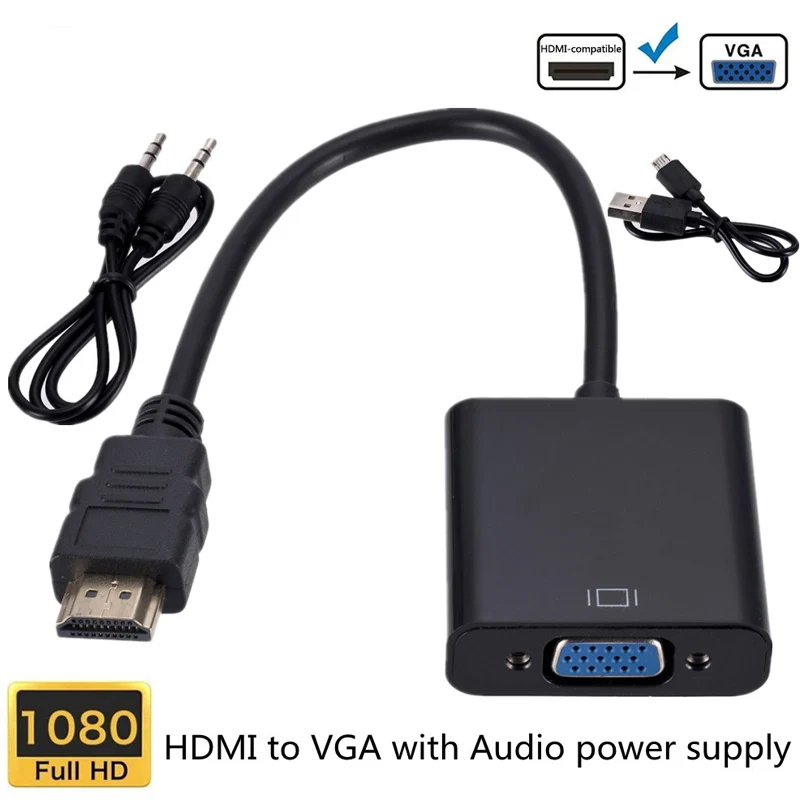 

HDMI-Compatible To VGA Adapter Cable With Audio Or Power Supply 1080p HD To VGA Female Converter Adapter For Laptop PC TV