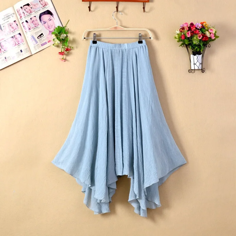 Женская Асимметричная длинная юбка летняя хлопковая льняная в Корейском стиле с