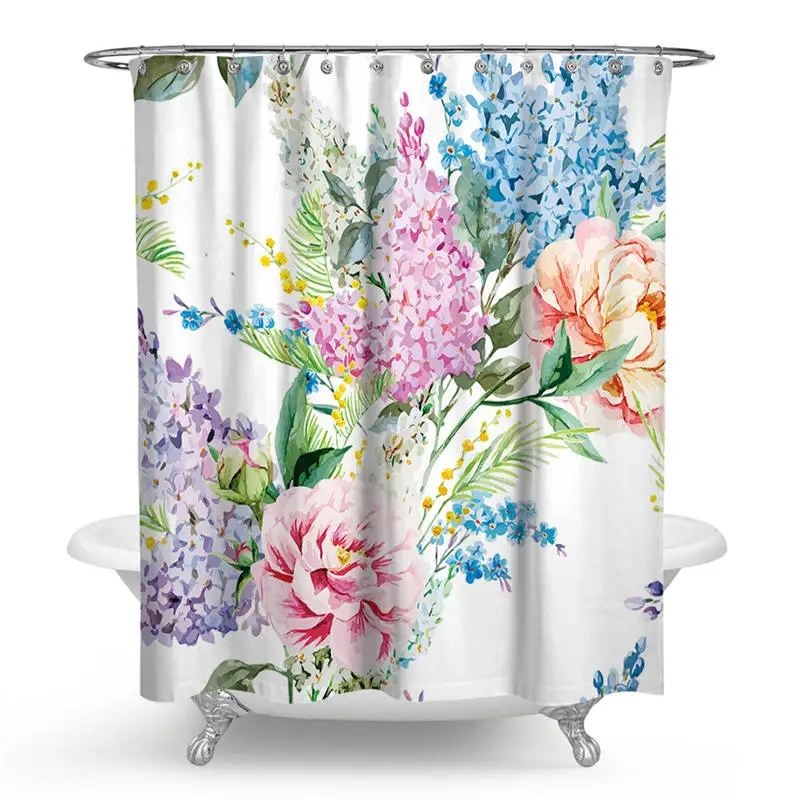 

Flower Painting Printed Mildew Proof Polyester Shower Curtains Washable Waterproof Shower Curtains for Bathroom Home Decor
