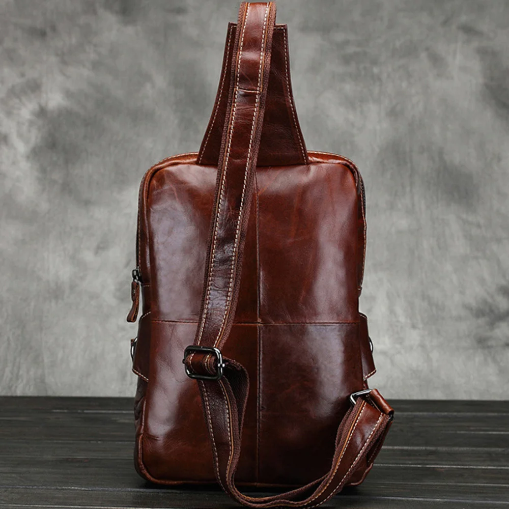 Нагрудные сумки-слинги из натуральной кожи для мужчин рюкзак в стиле ретро