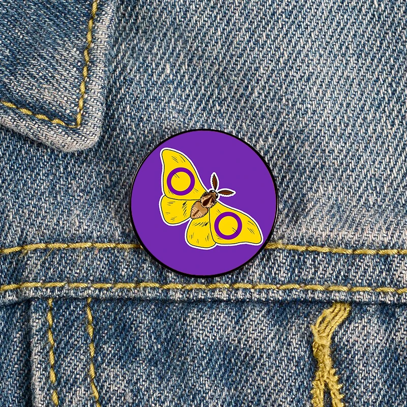 

Intersex pride moth Pin Custom Brooches Shirt Lapel teacher tote Bag backpacks Badge Cartoon gift brooches pins for women