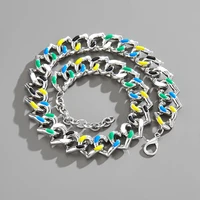 summer new hot selling cuban necklace magnetic color buckle mixed titanium steel plus color domineering couple bracelet gift