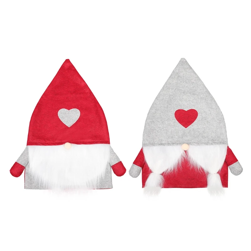 

Christmas Chair Cover Heart Gnome Dining Back Covers Slipcover for Dining Room Kitchen Banquet Xmas Holiday Party J2FA