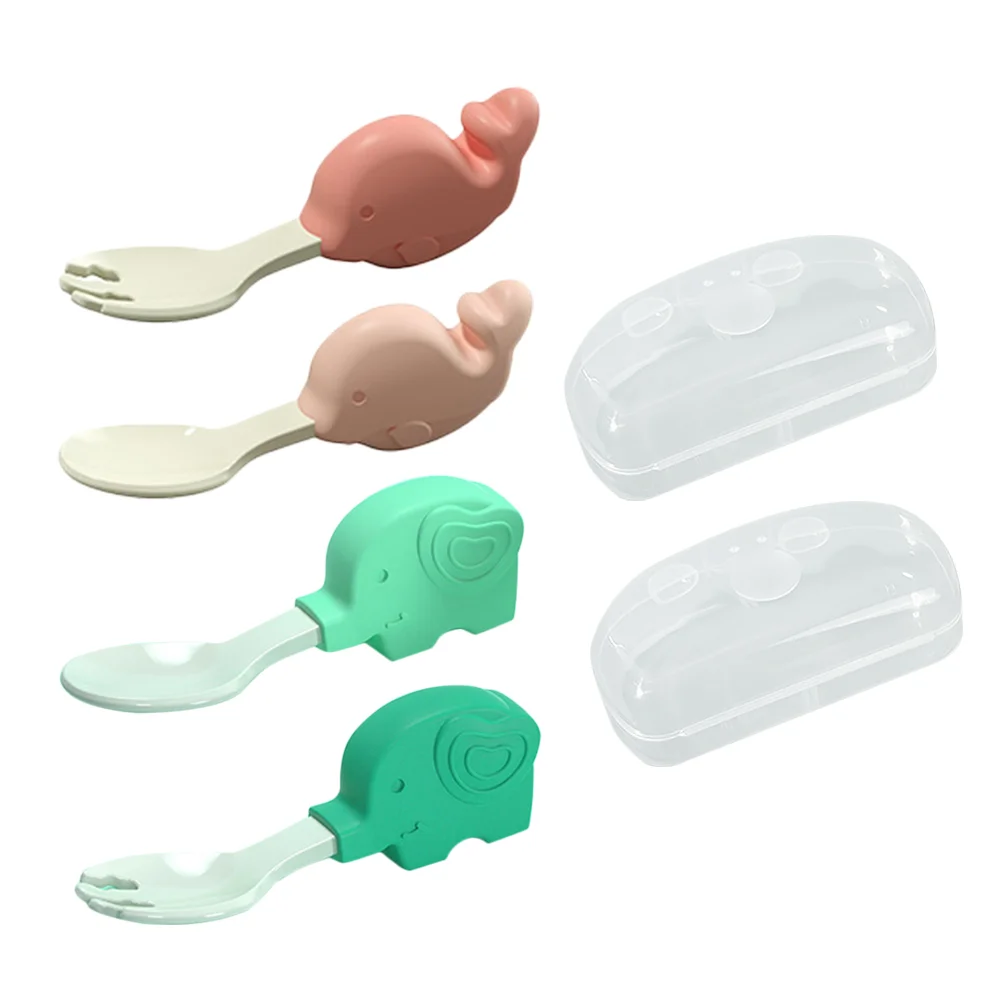 

2 Sets Toddler Spoon Fork with Boxes Baby Tableware Set Baby Essentials