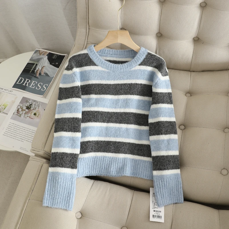 Yi + флисовый шерстяной свитер в полоску для женщин 2024 зимний пригородный с
