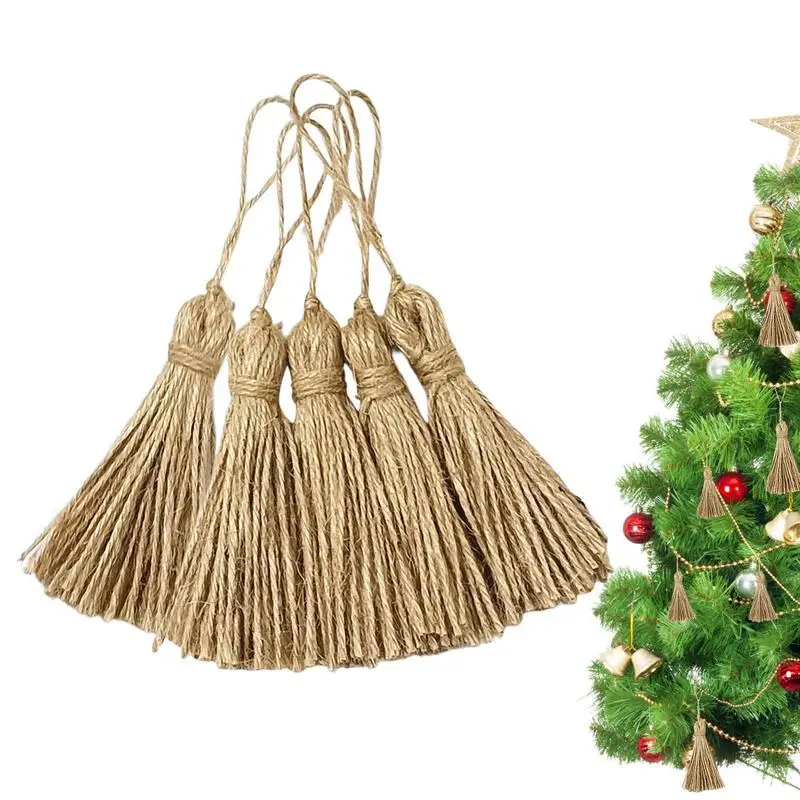 

Natural Jute Tassels 5Pcs Tiny Craft Fringe DIY Tassel Garland Wood Beads Craft Project Christmas Wedding Party Wedding Home