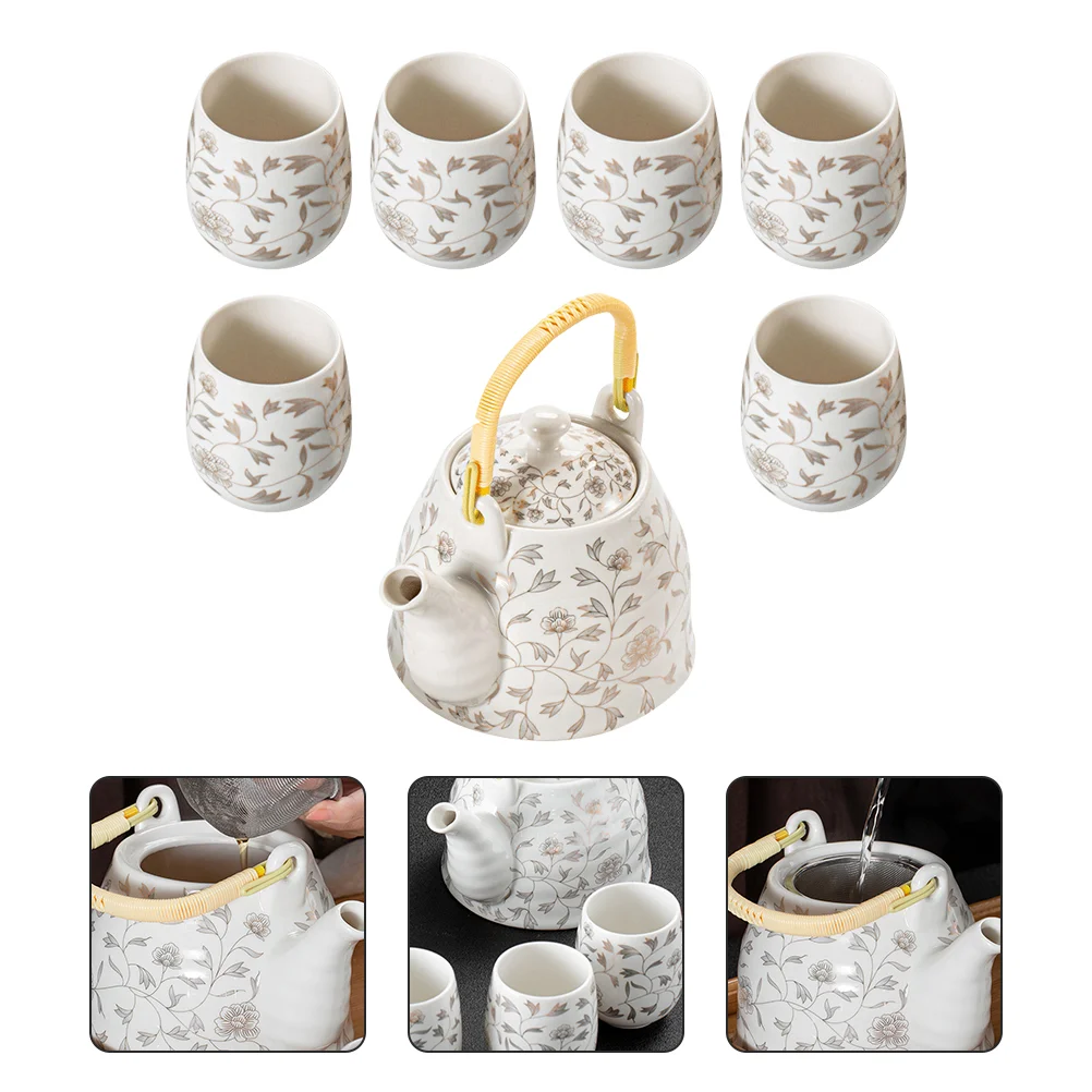 

1 Set of Ceramic Teapot Large Capacity Tea Serving Cups Tea House Restaurant Teapot