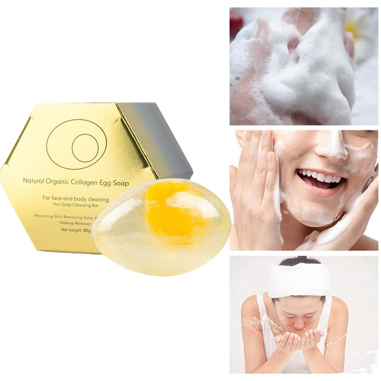 

80g Handmade Collagen Soap Natural Organic Egg Soap Facial Acne Cleaner Removal Pimple Whitening Soap Cleansing Face Bath Soap