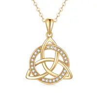 YFN 14K Solid Gold Celtic Knot Pendant Necklaces for Women Yellow Gold Irish Trinity Circle Necklace 5A CZ Best Birthday Gift