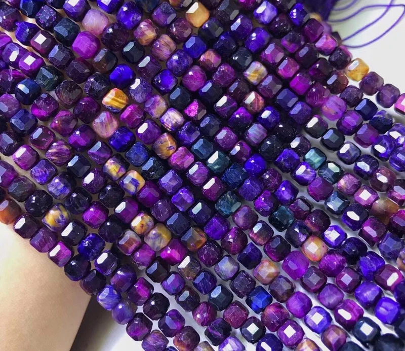 

Natural Dream Purple Tiger's Eye Faceted Cube Beads for Making Bracelet Square Shape Quartz Stone Bead Needlework DIY Jewelry