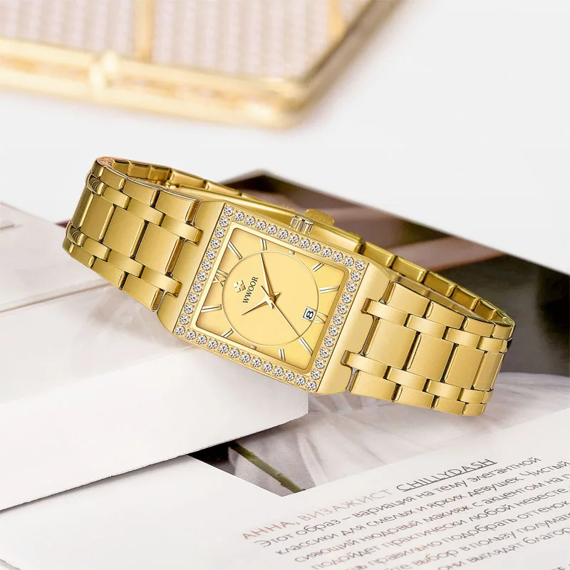 WWOOR Fashion Quartz Watch Female Luxury Elegant Clock Waterproof Steel Band Creative Diamond Women Watches Montre Femme Ladies