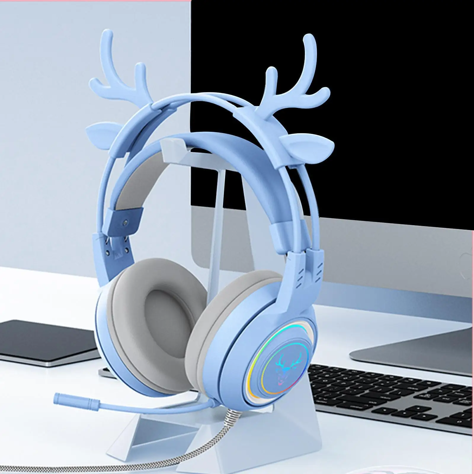 

Гарнитура с оленем, TWS-наушники с RGB-подсветкой, с градиентом, подходят для телефона и компьютера