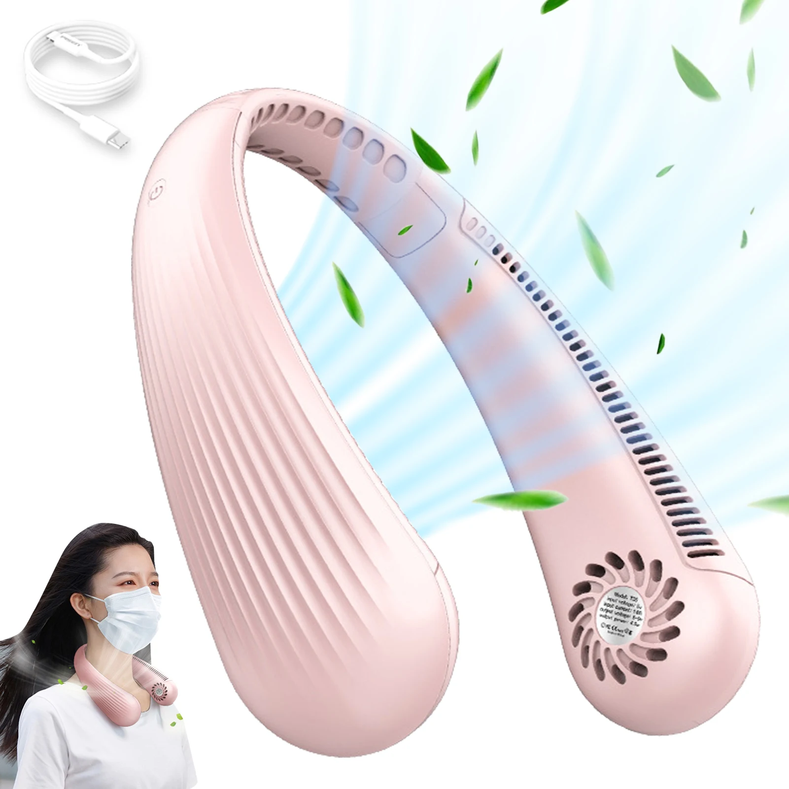 

Portable Mini Neck Fan Bladeless Hanging Neck Fan USB Rechargeable Leafless Hanging Fans Air Cooling Wearable Neckband Fans
