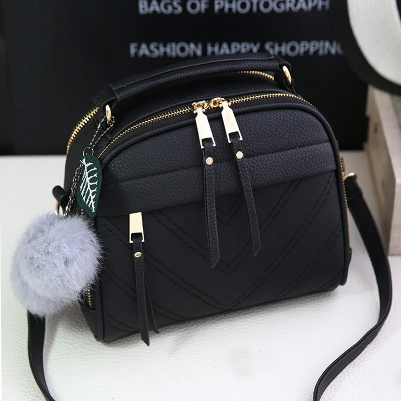 

PU Leather Handbag For Women Girl Fashion Tassel Messenger Bags With Ball Bolsa Female Shoulder Bags Ladies Party Crossby Bag