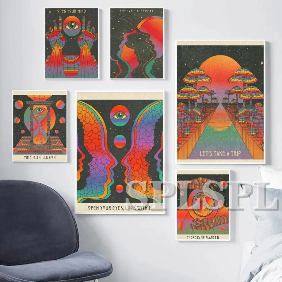 

Rock Band Wall Art Canvas Painting Abstract Psychedelic Eye Mushroom Print Posters Music Wall Pictures for Living Room Decor
