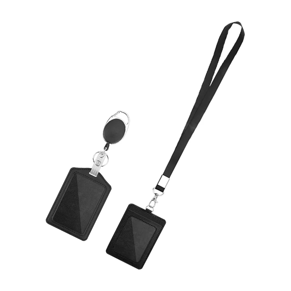 

Can Buckle Card Holder ID Tag Case Cards Cover Neck Lanyard PU Badge Accessories Students Clear Business