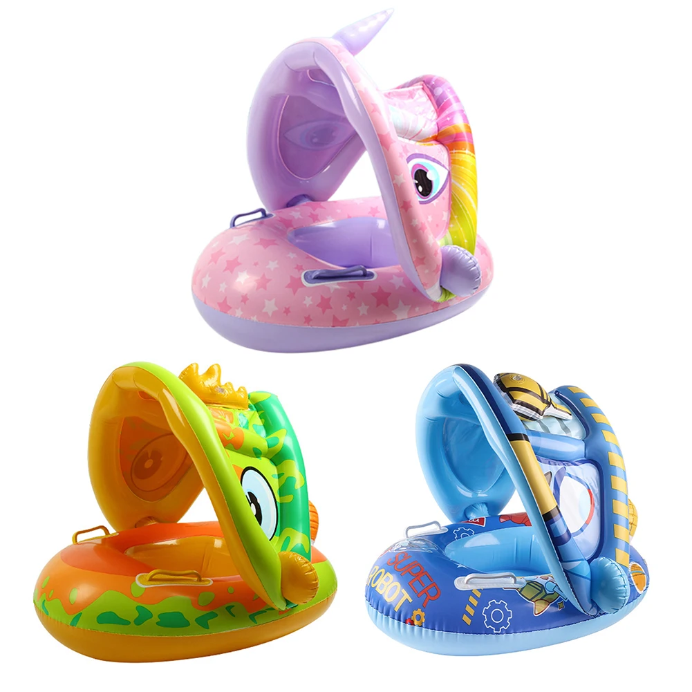 

Baby Swimming Ring with Sun Shade Inflatable Infant Floating Seat Swim Circle Kids Safety Bathing Summer Water Game Playing Toys