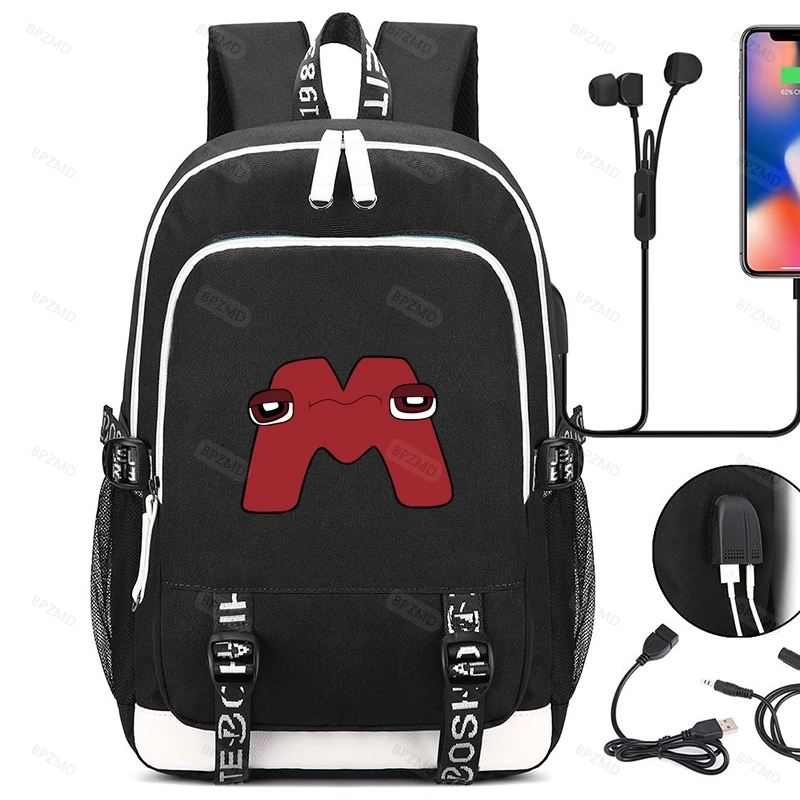 BPZMD Anime Printed USB Anti-theft Canvas Waterproof Backpack for Boys Girls Student School Bag Teenagers College Bookbag