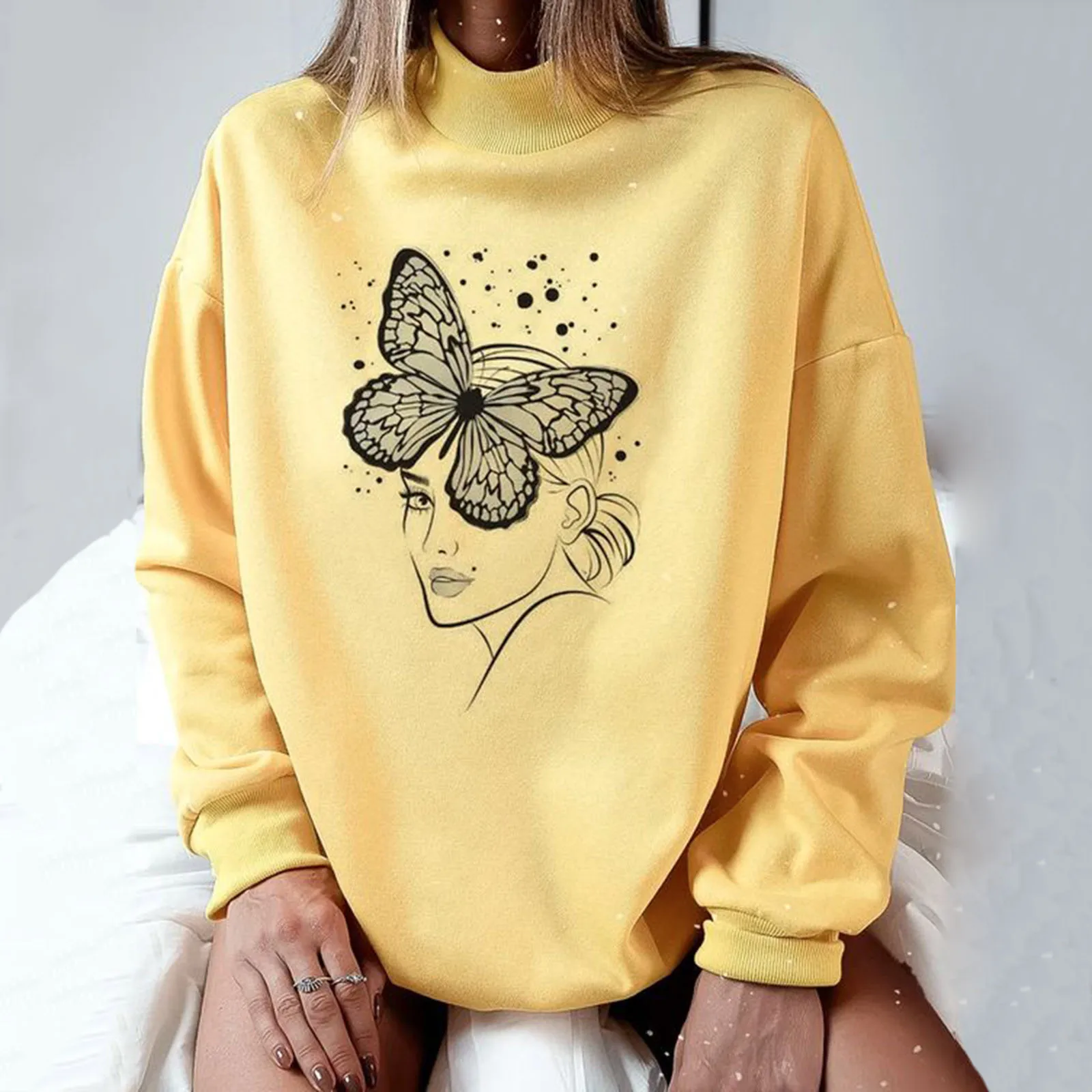 

Womens Zip up Hooded Sweatshirt Casual Hoodie Women Women's Slouchy Printed Turtleneck Workout Hoodie Women Foxy Grandpa Sweater