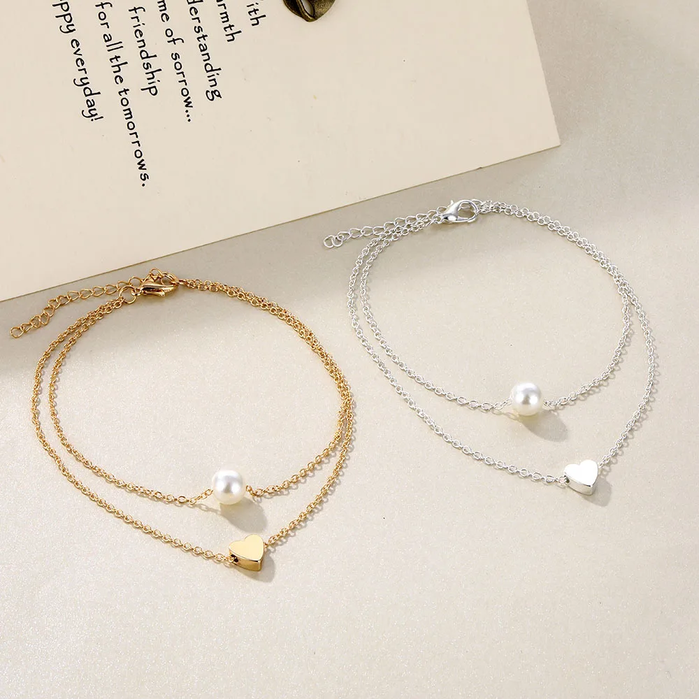 

Simple Multilayer Imitation Pearl Heart Pendant Necklace Women 2022 Gold Color Metal Clavicle Necklaces Girls Fashion Jewelry