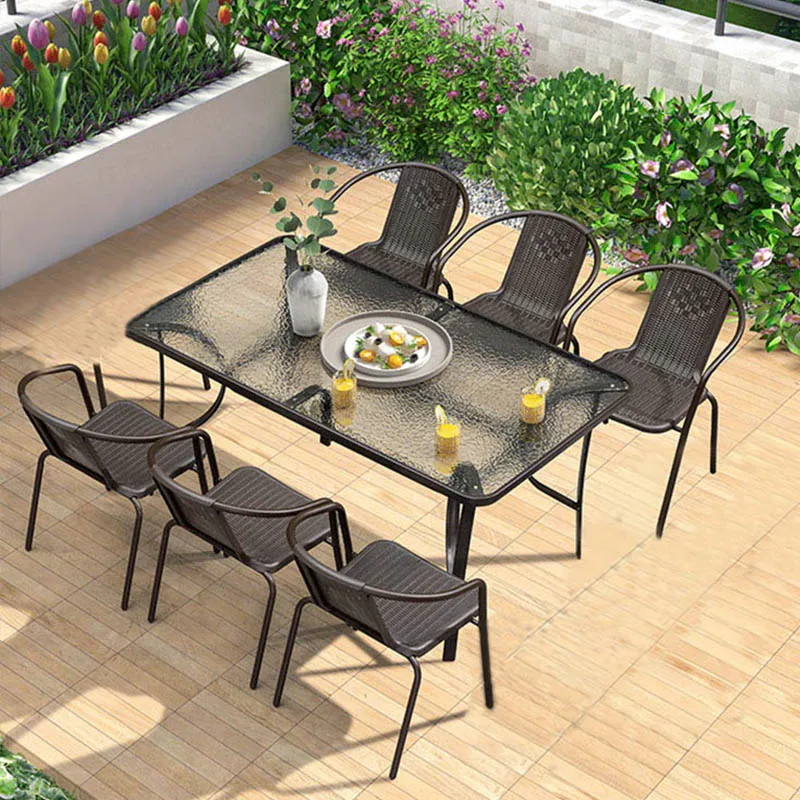 

Outdoor table and chair combination courtyard outdoor iron art leisure chair dining table garden dining table outside the open