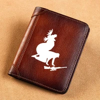 high quality genuine leather wallet funny elk hunter printing card holder male short purses bk892