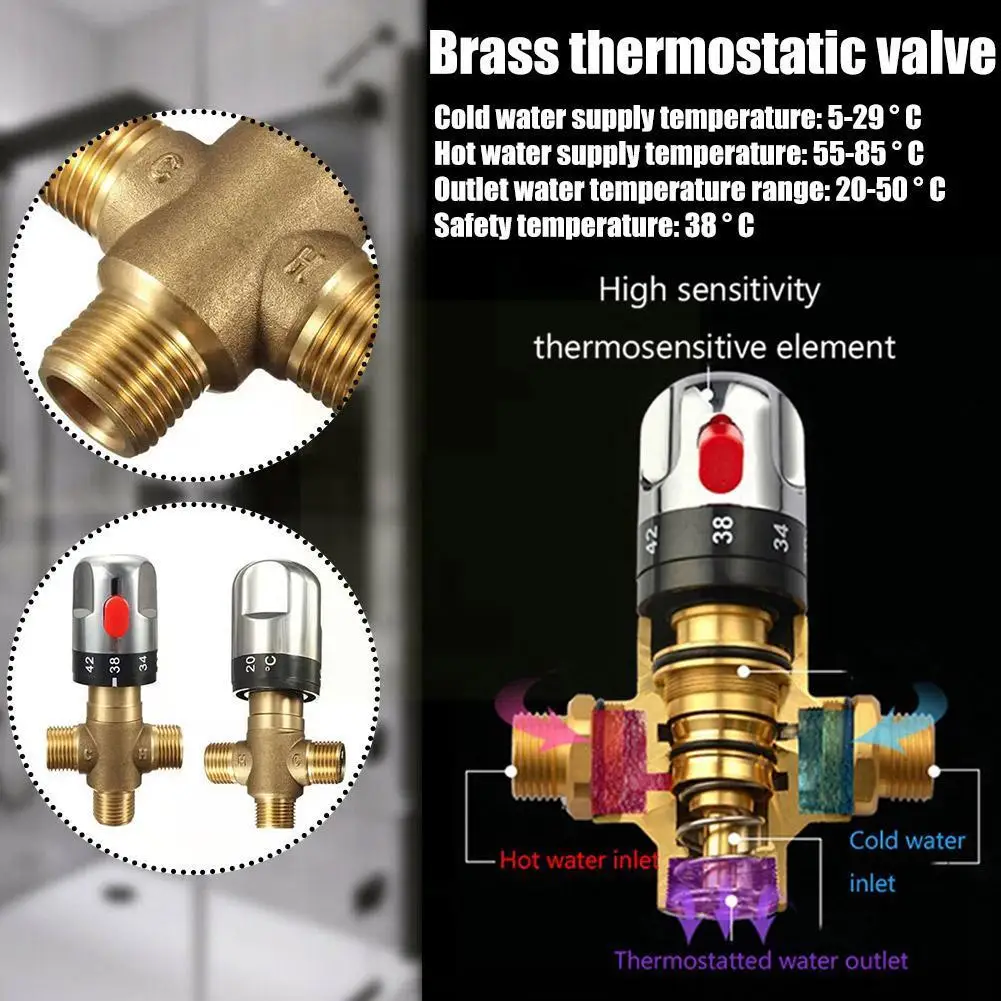 

Brass Thermostatic 3-way Mixing Bathroom Faucet Control Improvement Heater Home Water Temperature Mixer Solar W5m2