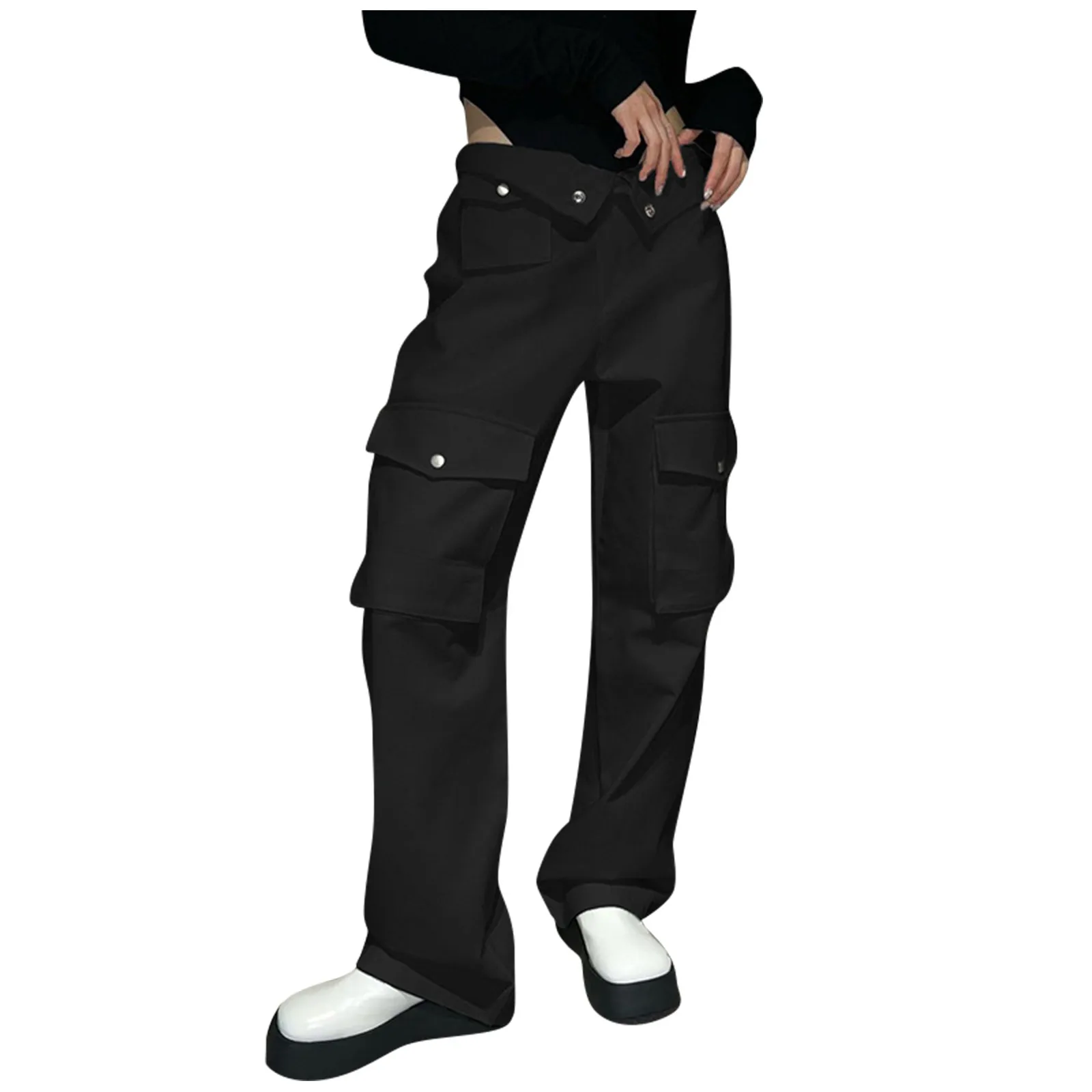 

Брюки-карго женские с широкими штанинами, повседневные мешковатые прямые штаны с большими карманами, винтажные спортивные штаны для бега