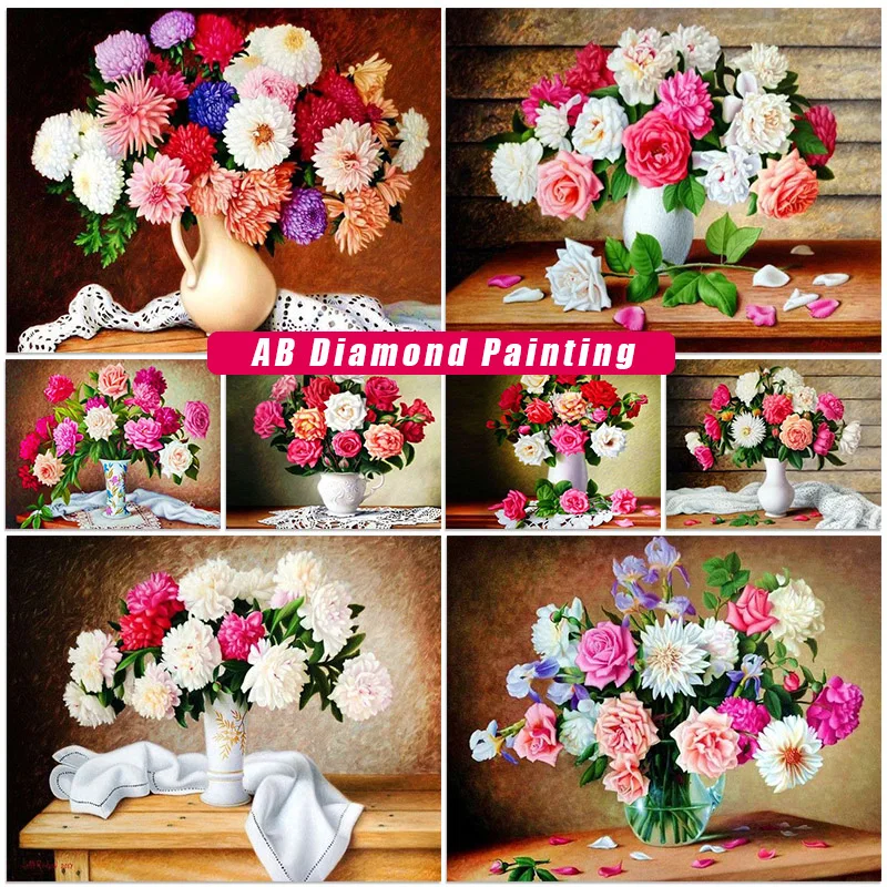 

5D Diy Flower Pot Diamond Painting AB Living Room Decoration Square Round Diamont Embroidery Landscape Mosaic Cross Stitch Kits