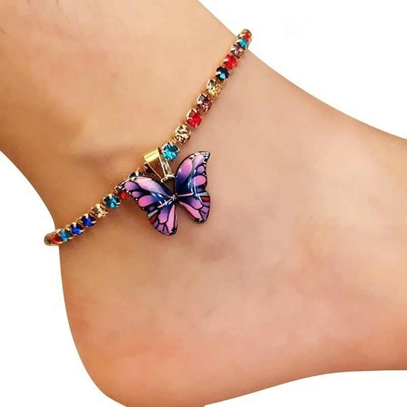 

Rhinestone Butterfly Pendant Anklet for Women Beach Foot Jewelry Crystal Chain Anklets Bracelet Fashion Party Summer Jewelry