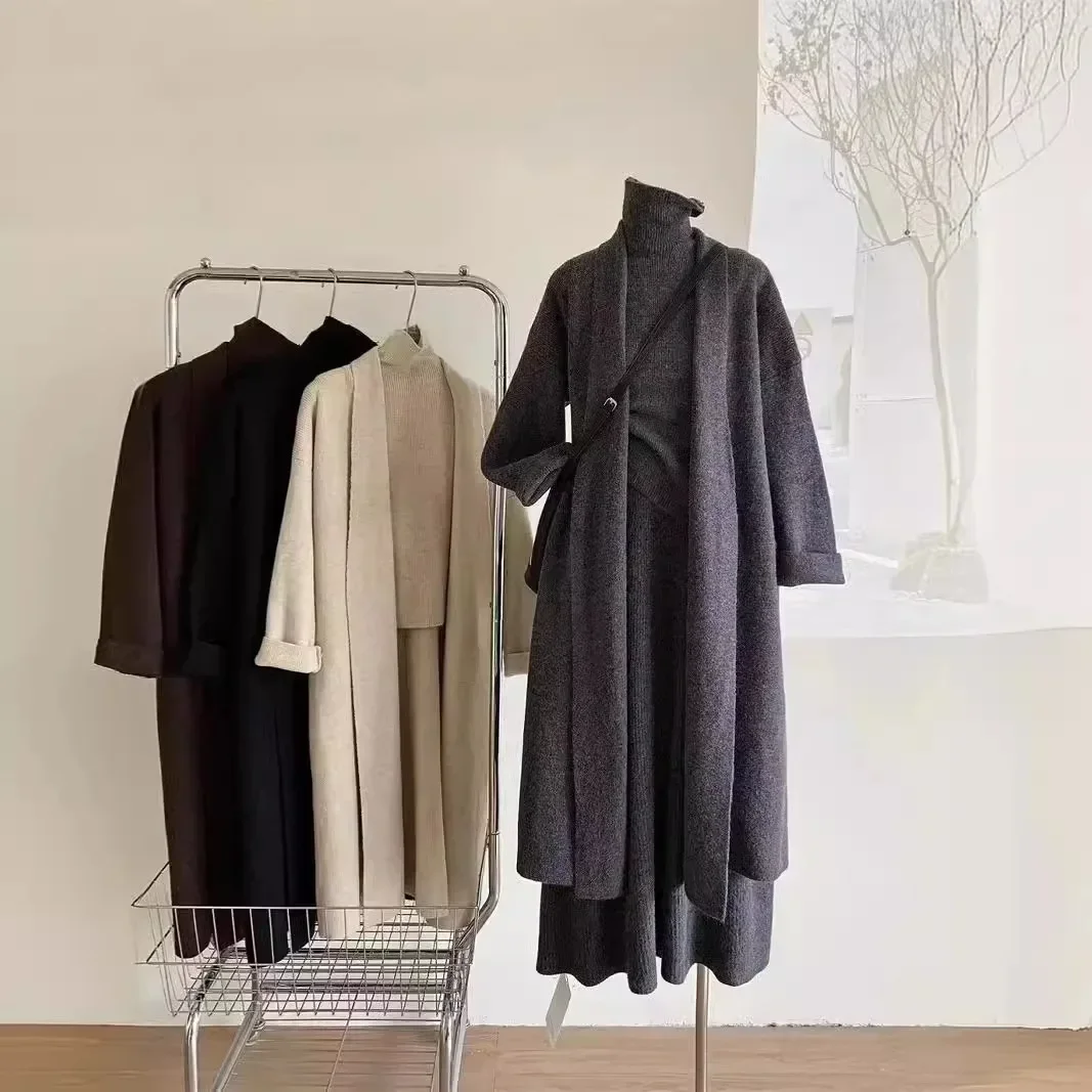 2024 женские комплекты из трех предметов длинный свитер жилет джемпер платье