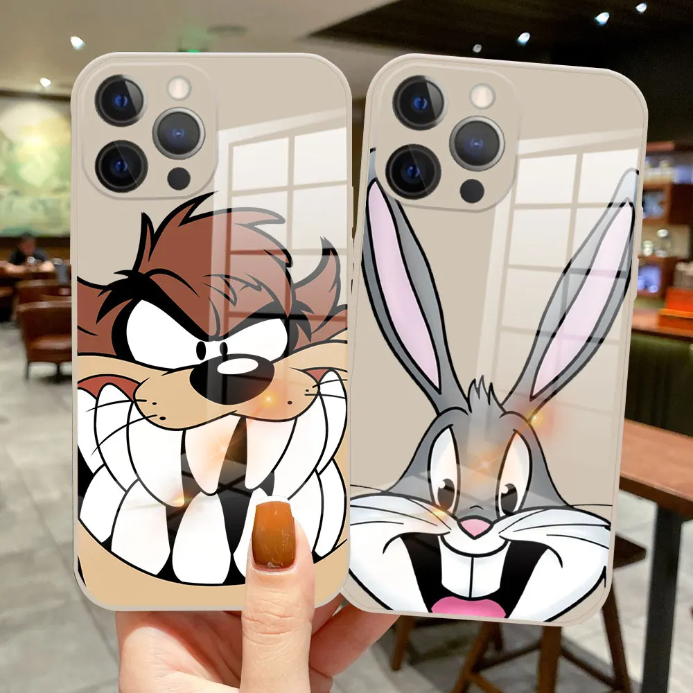 

Fashion Cartoon Bunny hare cat pig Phone Cover For iPhone 11 12 13 Pro Max Mini X XR XS Max 7 8 Plus SE 2020 Glass Silicone Case