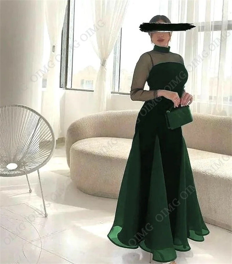 Элегантное велюровое зеленое платье-трапеция OIMG с высокой горловиной Клубное