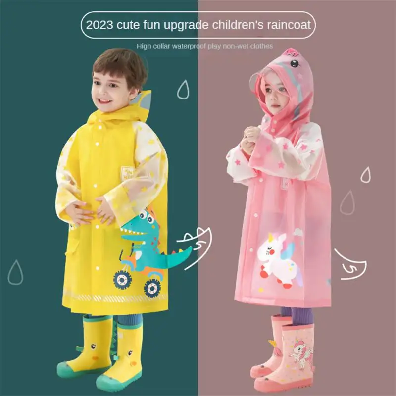 

Raincoat With Backpack Eva Water Proof Convenient Cartoon Dinosaur Lapel Button Cartoon Raincoat Snap Button Design Lotus Leaf