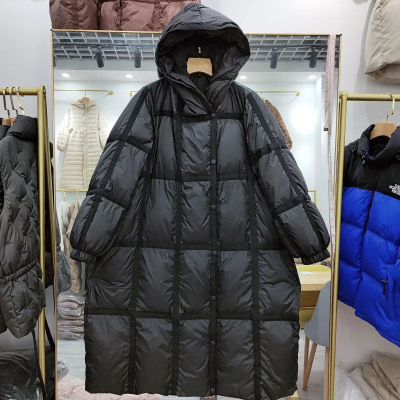2022 Winter Women Hooded Loose 90% White Duck Down Long Coat Female Thick Warm Oversized Puffer Jacket Windproof Parkas