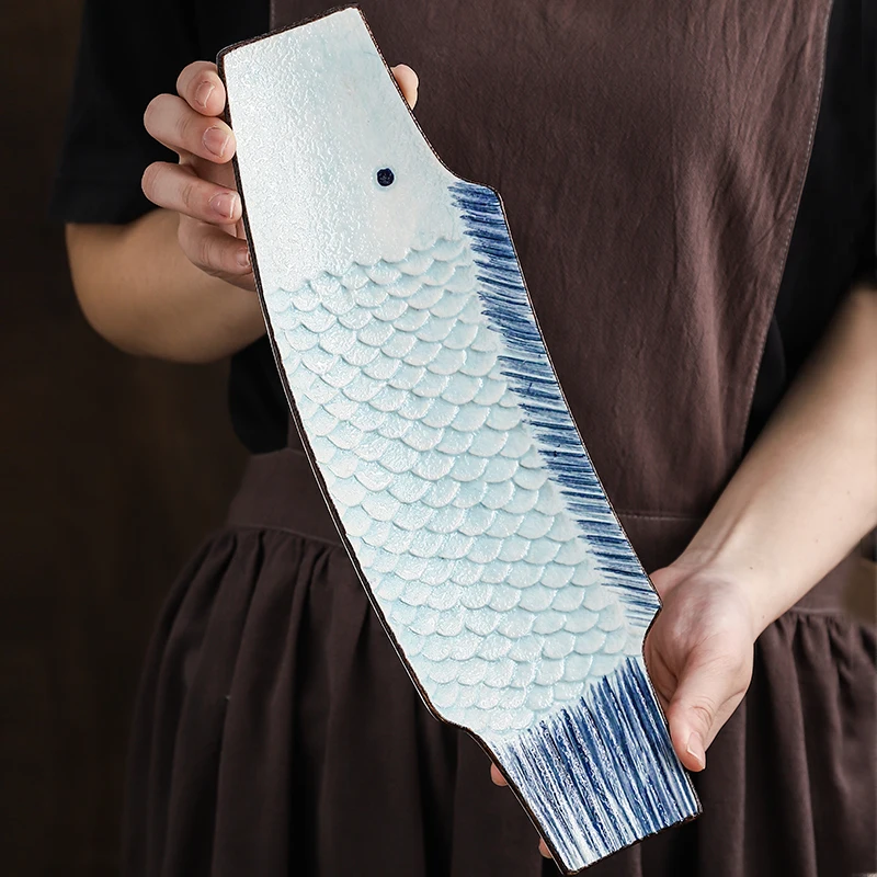 Креативная тарелка неправильной формы в форме рыбы японская ручная роспись для