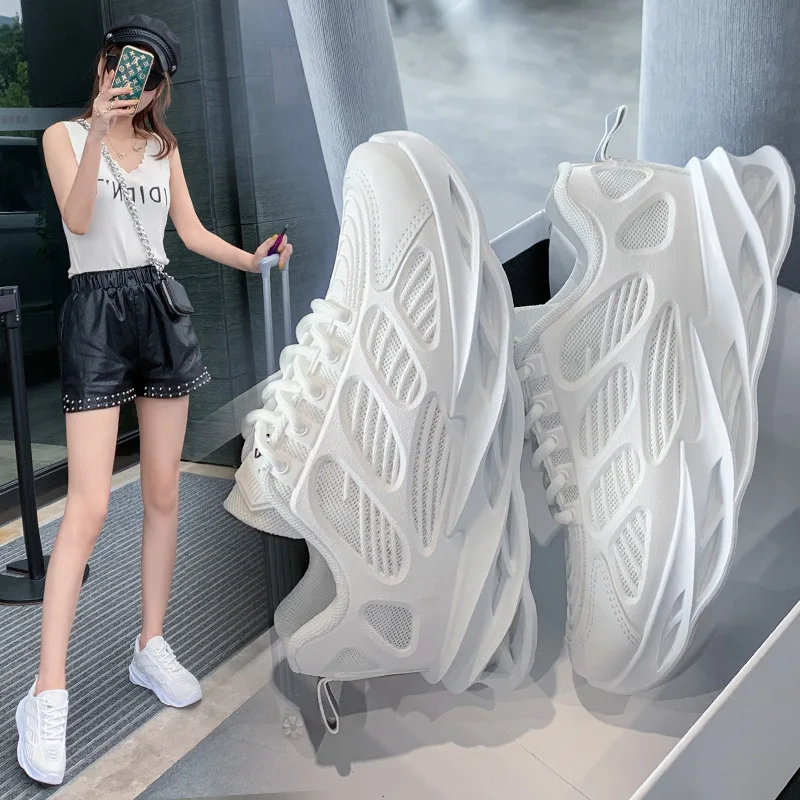 White Shoes For Woman Platform Sneakers Ladies Flats Tennis Female Running Student PU Mesh Increase Height Waterproof Skateboard