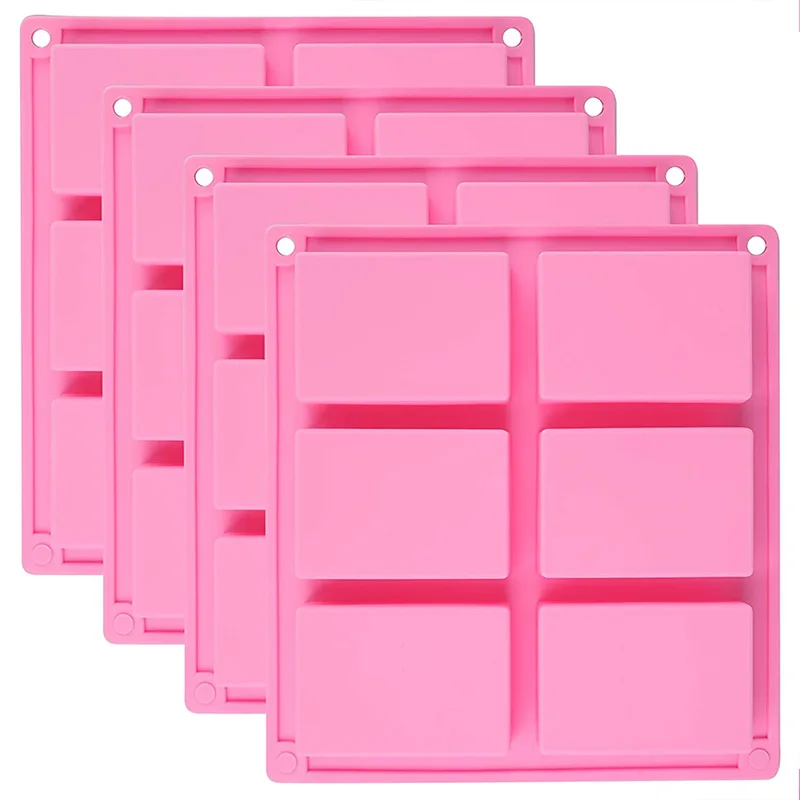 

4 Pack Silicone Soap Molds - 6 Cavity Rectangle DIY Soap Molds For Cake, Cupcake, Muffin, Coffee Cake, Pudding And Soap
