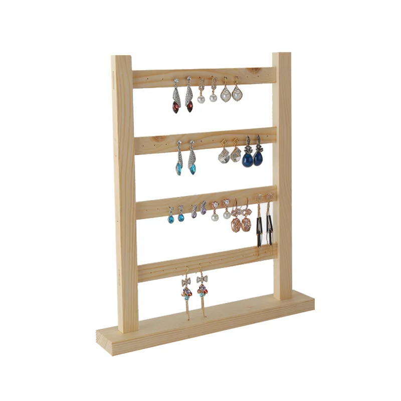 4-layer Jewelry Display Stand Solid Wood Necklace Storage Rack Earring Frame Ear Card Household Decoration Shoporganizer