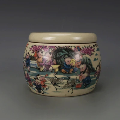 

Exquisite Antique Pastel Baizitu Cricket Jar Ornament