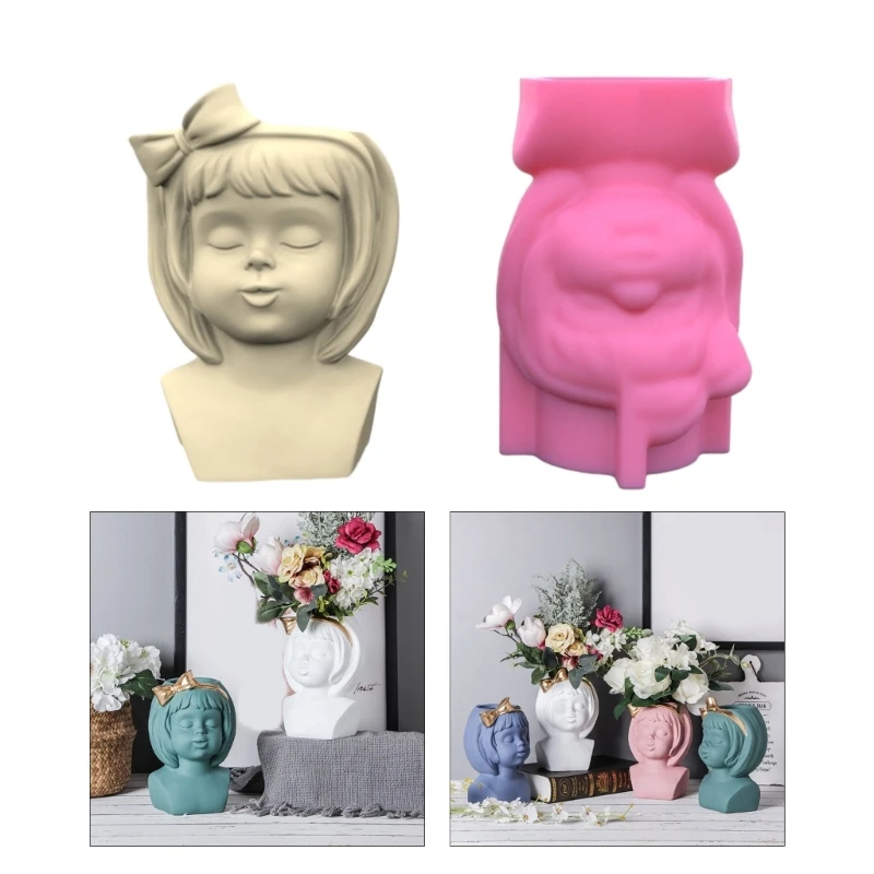 

Flower Pot Silicone Mold Concrete Cement Bowknot Girl Flowerpot Mould Plaster Molds Candle Holder Epoxy Rein Mould DIY 40GB