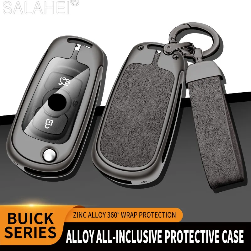 

Alloy Leather Car Flip Key Case Cover Shell Keychain For Buick VERANO ENCORE GX GL6 2018- 2020 For Opel Vauxhall Astra K Corsa E