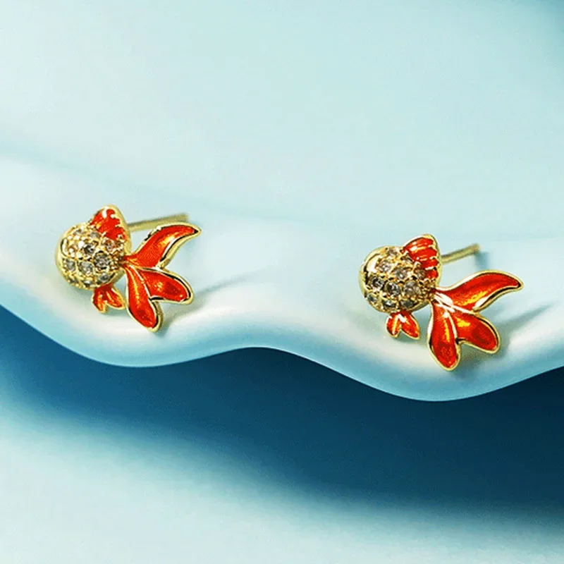 Красочная эмалированная циркониевая Милая Золотая рыбка женская бижутерия 2021 в