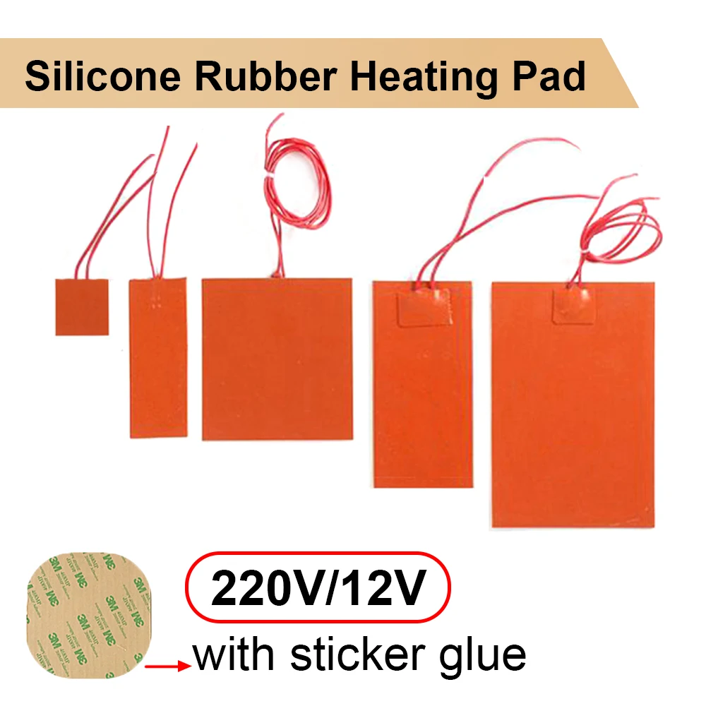 

Silicone Rubber Heating Pad Square Rubber Electric Heat Mat Plate Flexible Waterproof 3D Printer Glue Sticker Adhesive 12V 220V